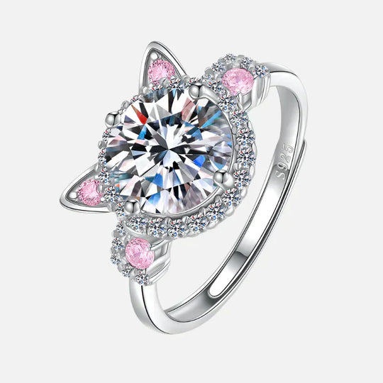 Justerbar ring med kattöron och zirkon