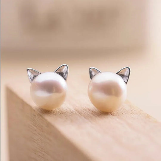 Pärlörhängen i sterlingsilver, kattöron