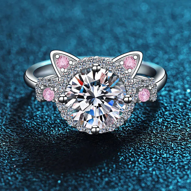 Justerbar ring med kattöron och zirkon