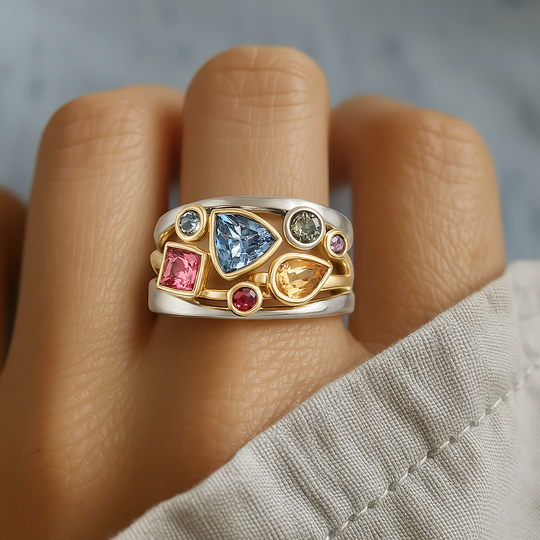 Vintageinspirerad ring med färgad zirkon