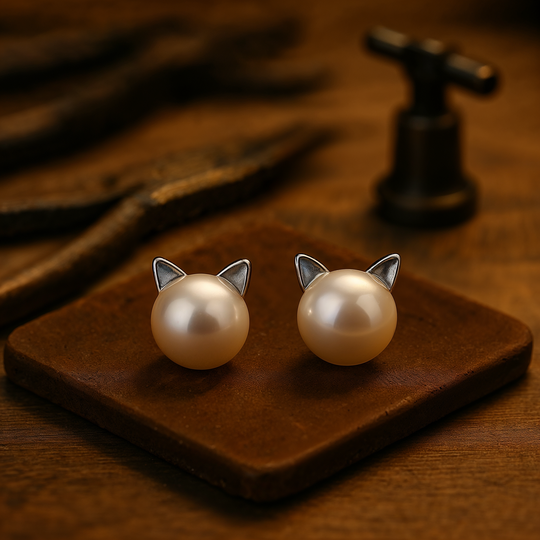 Pärlörhängen i sterlingsilver, kattöron