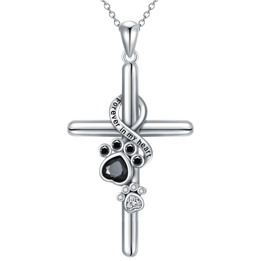 Silverhalsband med kors och tassavtryck