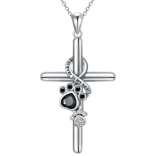Silverhalsband med kors och tassavtryck